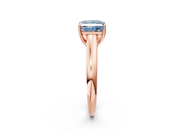 Rose gold Fancy Blue Princess Cut Solitaire Engagement Ring with Tapered Band and Four-Prong Setting