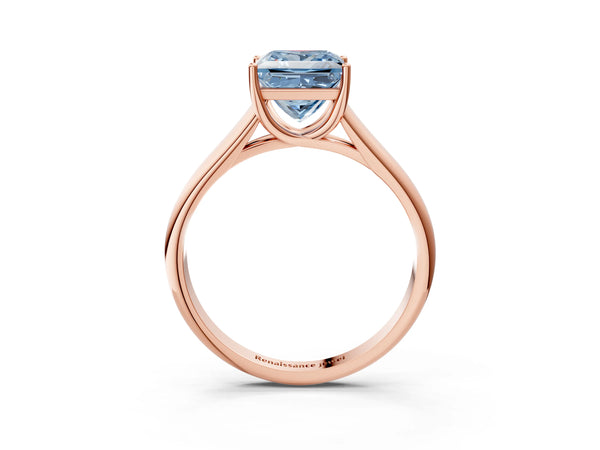 Rose gold Fancy Blue Princess Cut Solitaire Engagement Ring with Tapered Band and Four-Prong Setting