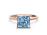 Rose gold Fancy Blue Princess  Cut Solitaire Engagement Ring with Thin Band and Four-Prong Setting_3