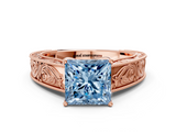 Rose gold Fancy Blue Princess  Cut Solitaire Engraved Band with Four-Prong Setting_62