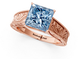 Rose gold Fancy Blue Princess  Cut Solitaire Engraved Band with Four-Prong Setting_63