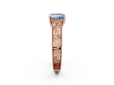 Rose gold Fancy Blue Princess  Cut Solitaire Engraved Band with Four-Prong Setting_64