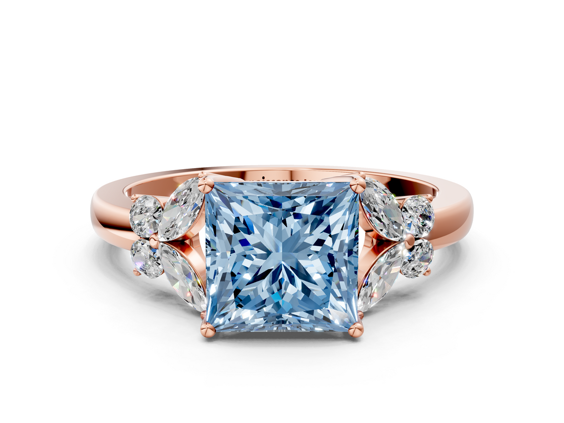 Rose gold Fancy Blue Princess  Cut Solitaire Floral Diamond Ring with Four-Prong Setting_37