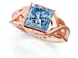 Rose gold Fancy Blue Princess Cut Solitaire Intertwined Band Prong Setting Ring_1