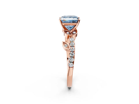 Rose gold Fancy Blue Princess Cut Solitaire Leaf-Inspired Diamond Ring with Pavé Band and Four-Prong Setting_14
