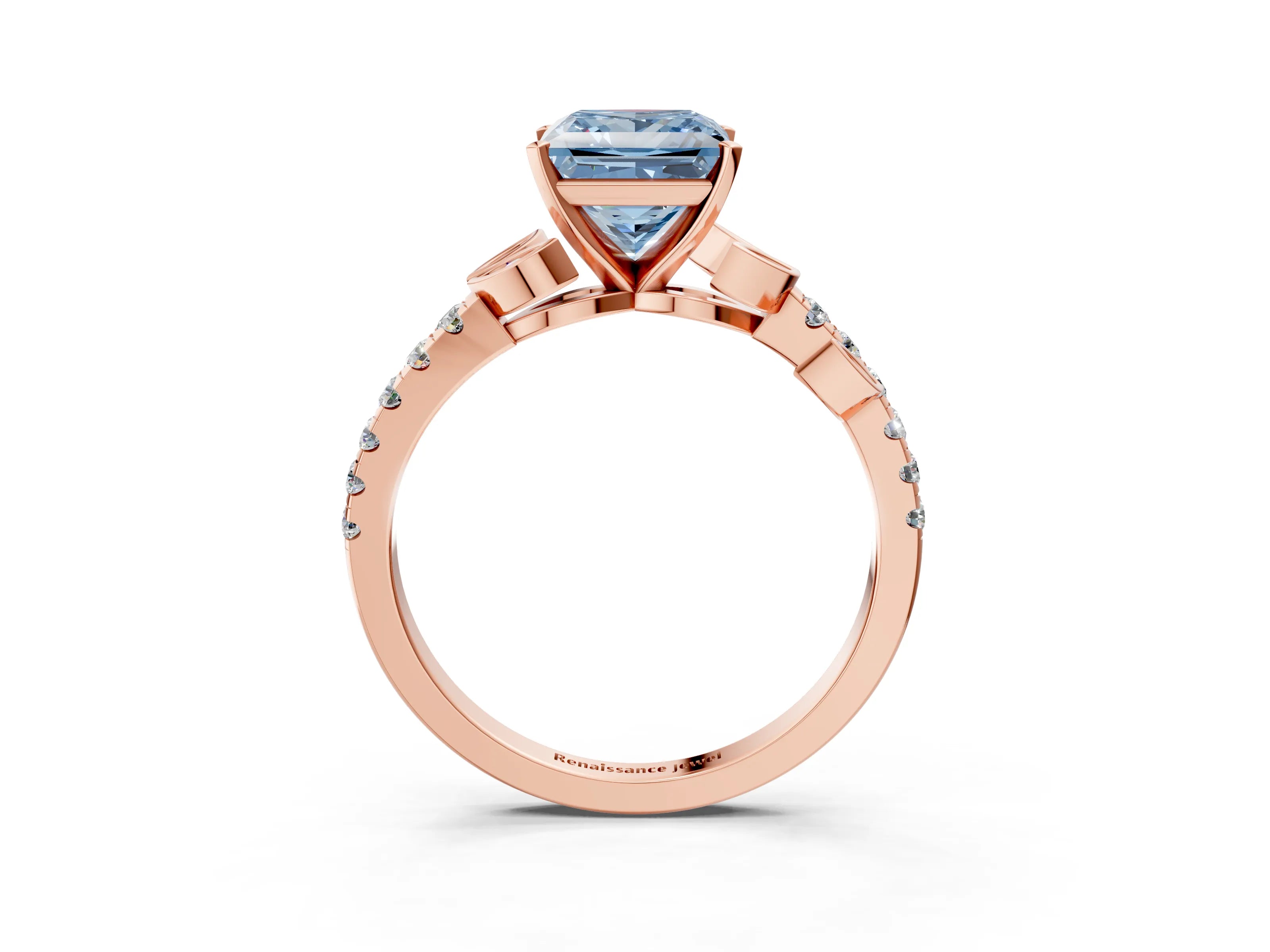 Rose gold Fancy Blue Princess Cut Solitaire Leaf-Inspired Diamond Ring with Pavé Band and Four-Prong Setting_15