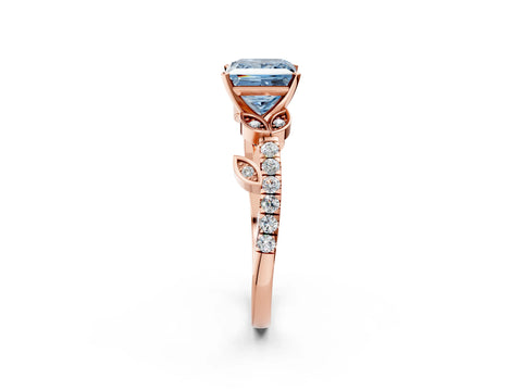Rose gold Fancy Blue Princess Cut Solitaire Leaf-Inspired Diamond Ring with Pavé Band and Four-Prong Setting_26