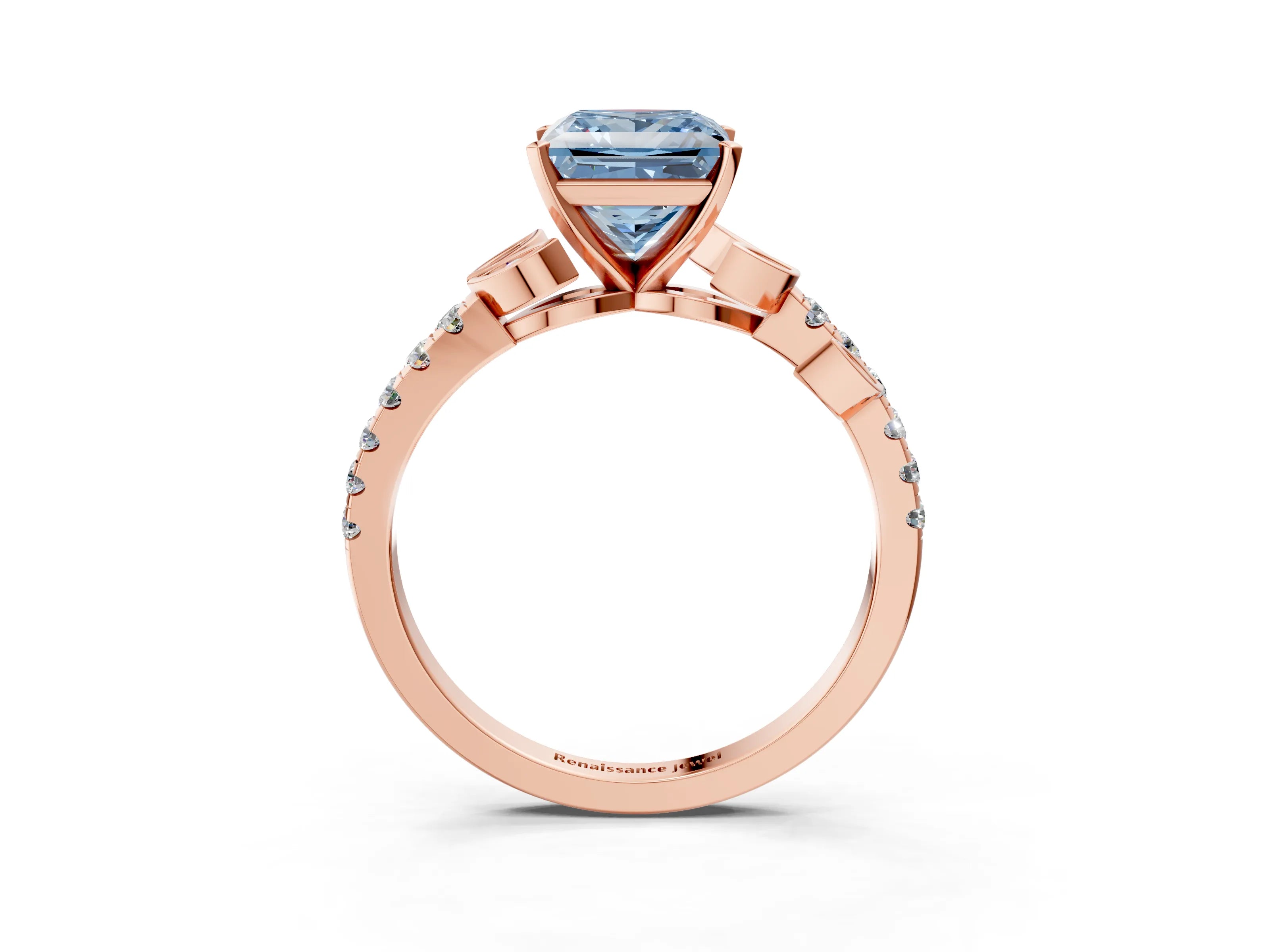 Rose gold Fancy Blue Princess Cut Solitaire Leaf-Inspired Diamond Ring with Pavé Band and Four-Prong Setting_27