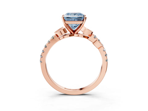 Rose gold Fancy Blue Princess Cut Solitaire Leaf-Inspired Diamond Ring with Pavé Band and Four-Prong Setting_27