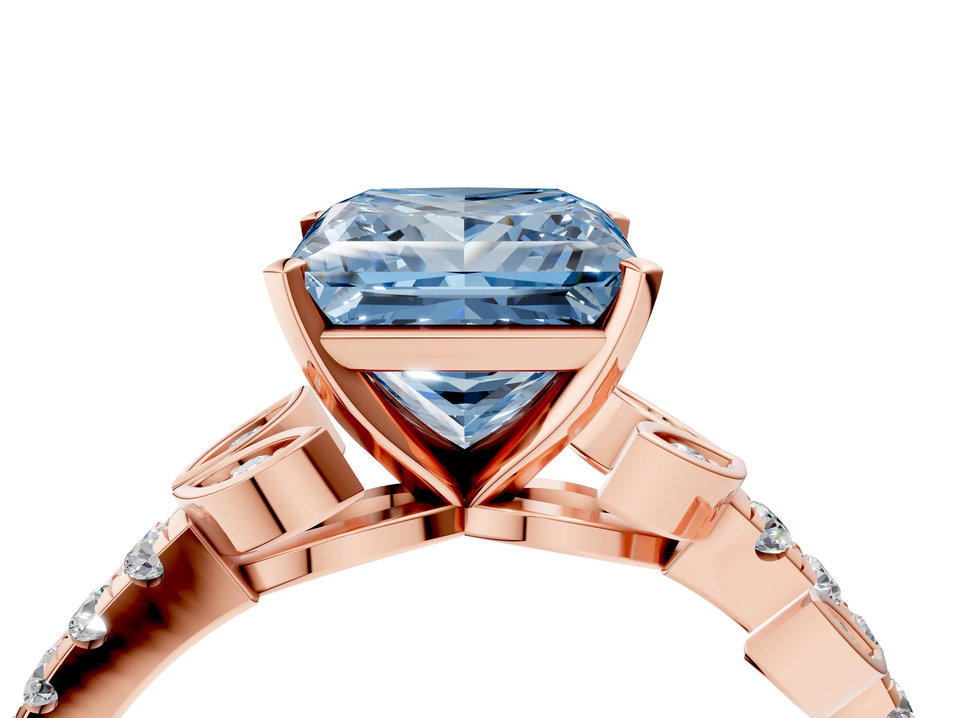 Rose gold Fancy Blue Princess Cut Solitaire Leaf-Inspired Diamond Ring with Pavé Band and Four-Prong Setting_28