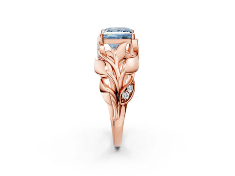 Rose gold Fancy Blue Princess Cut Solitaire Leaf-Inspired Engagement Ring with Prong Setting_2