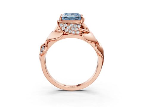 Rose gold Fancy Blue Princess Cut Solitaire Leaf-Inspired Engagement Ring with Prong Setting_3