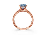 Rose gold Fancy Blue Princess Cut Solitaire Milgrain Engraved Band with Four-Prong Setting_3