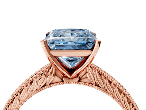 Rose gold Fancy Blue Princess Cut Solitaire Milgrain Engraved Band with Four-Prong Setting_4