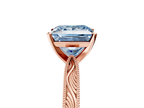 Rose gold Fancy Blue Princess Cut Solitaire Milgrain Engraved Band with Four-Prong Setting_5