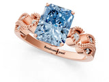 Rose gold Fancy Blue Princess Cut Solitaire Milgrain Leaf Band with Prong Setting_1