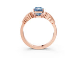Rose gold Fancy Blue Princess Cut Solitaire Milgrain Leaf Band with Prong Setting_3