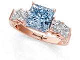 Rose gold Fancy Blue Princess Cut Solitaire Princess Side Stone Engraved Band Prong Setting Ring_1