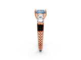 Rose gold Fancy Blue Princess Cut Solitaire Princess Side Stone Engraved Band Prong Setting Ring_2
