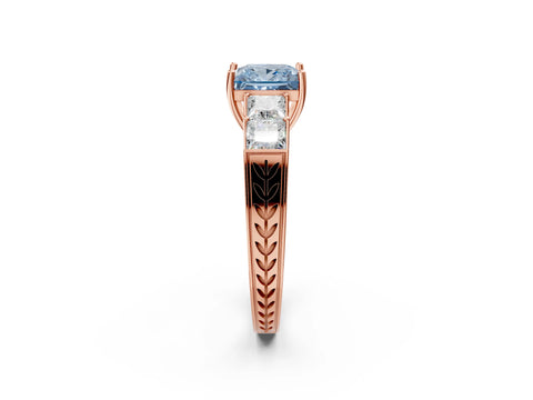 Rose gold Fancy Blue Princess Cut Solitaire Princess Side Stone Engraved Band Prong Setting Ring_2