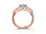 Rose gold Fancy Blue Princess Cut Solitaire Princess Side Stone Engraved Band Prong Setting Ring_3