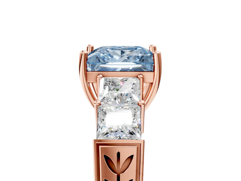 Rose gold Fancy Blue Princess Cut Solitaire Princess Side Stone Engraved Band Prong Setting Ring_5