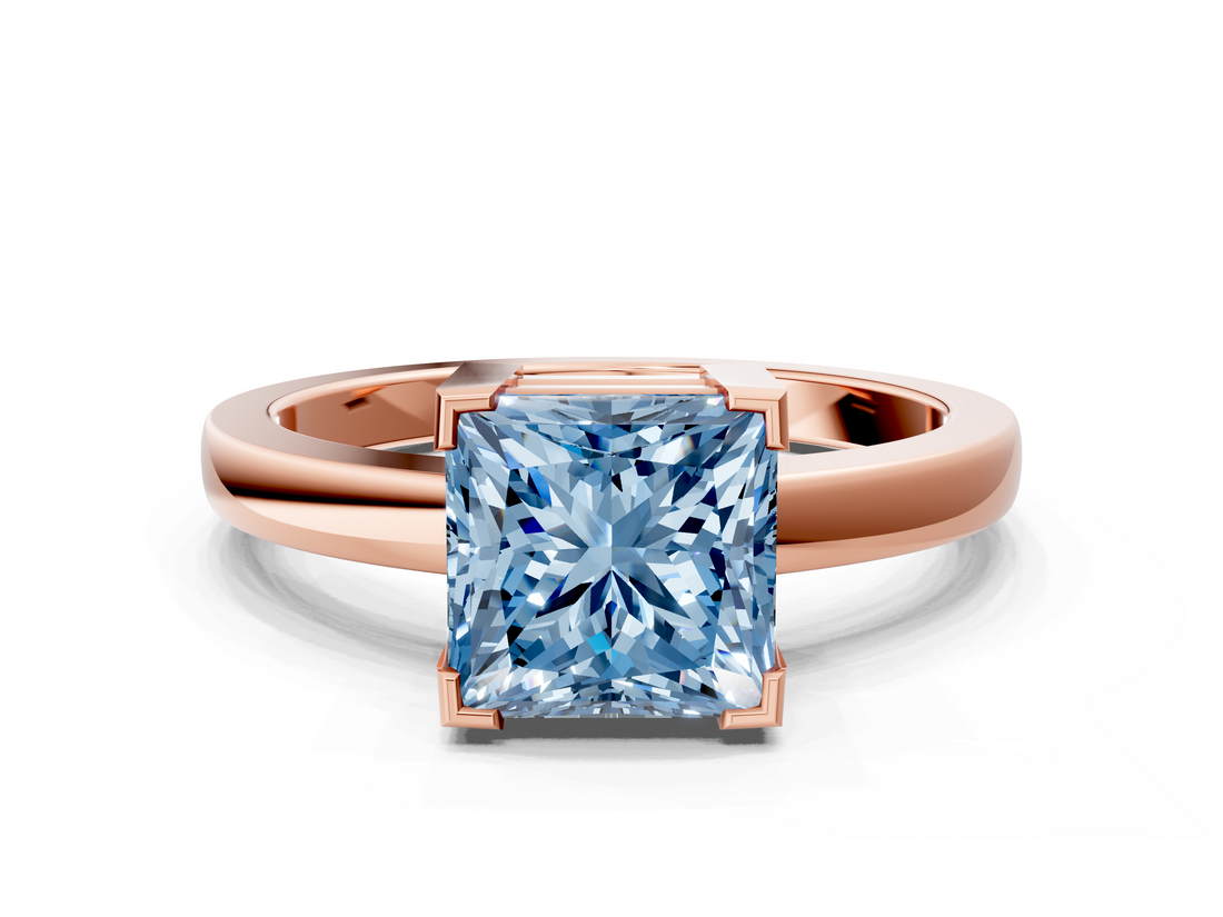 Rose gold Fancy Blue Princess  Cut Solitaire Ring with Four-Prong Setting and Classic Band_42