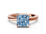 Rose gold Fancy Blue Princess  Cut Solitaire Ring with Four-Prong Setting and Classic Band_42