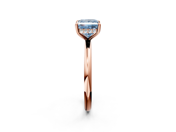 Rose gold Fancy Blue Princess Cut Diamond Solitaire Ring with Thin Band and Four-Prong Setting