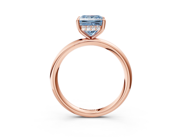 Rose gold Fancy Blue Princess Cut Diamond Solitaire Ring with Thin Band and Four-Prong Setting