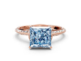 Rose gold Fancy Blue Princess Cut Solitaire Split Shank Pave Diamond Engagement Ring with Four-Prong Setting_6