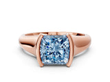Rose gold Fancy Blue Princess Cut Solitaire Tension Set Diamond Ring with Split Shank Band