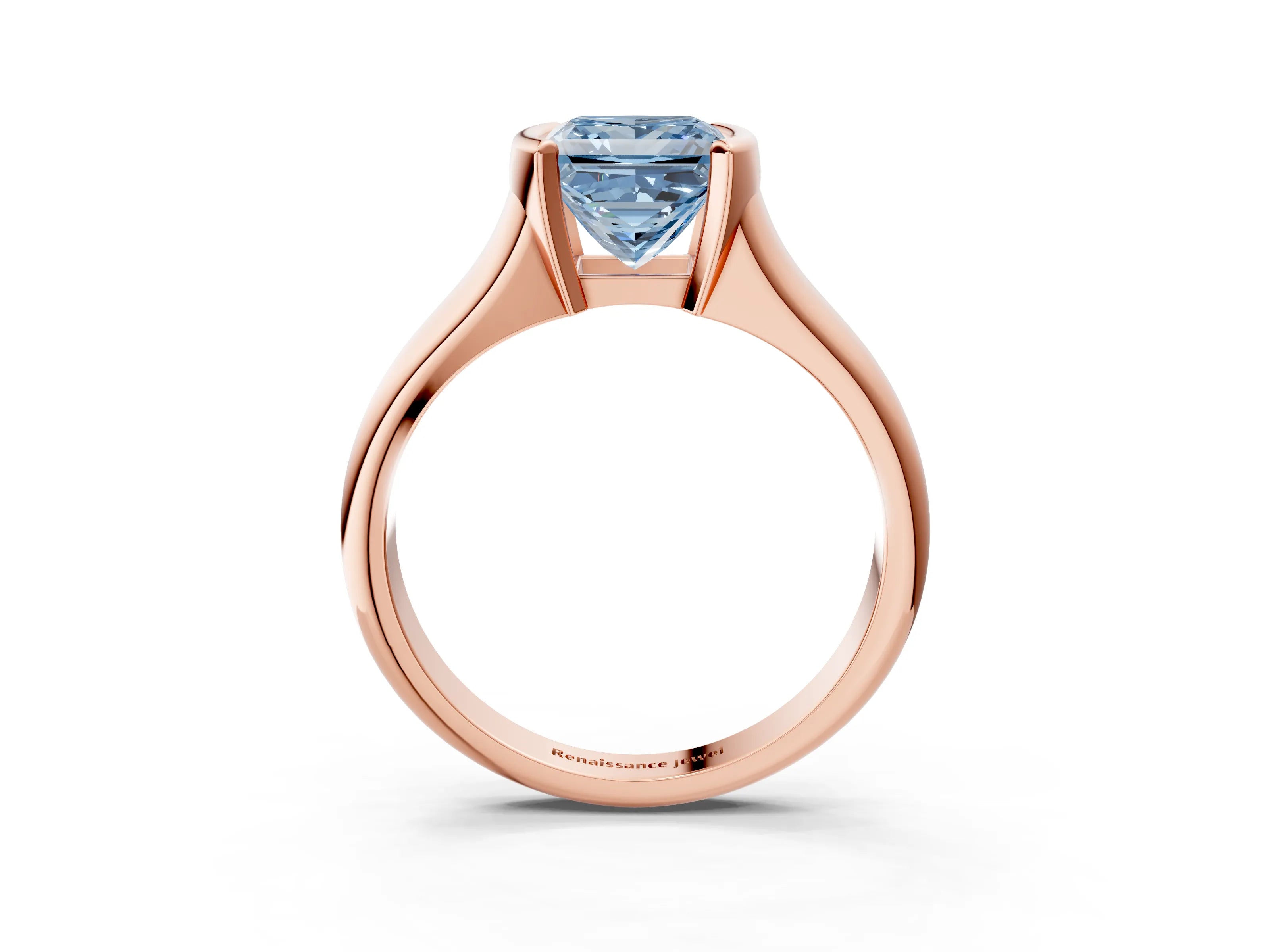 Rose gold Fancy Blue Princess Cut Solitaire Tension Set Diamond Ring with Split Shank Band_3