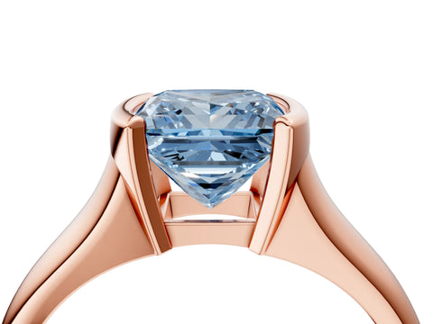 Rose gold Fancy Blue Princess Cut Solitaire Tension Set Diamond Ring with Split Shank Band_4