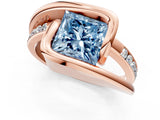 Rose gold Fancy Blue Princess Cut Solitaire Tension-Set Diamond Split Shank Ring_1