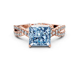 Rose gold Fancy Blue Princess Cut Solitaire Twist Pave Diamond Engagement Ring with Prong Setting