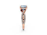 Rose gold Fancy Blue Princess Cut Solitaire Twist Pave Diamond Engagement Ring with Prong Setting_2