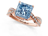 Rose gold Fancy Blue Princess Cut Solitaire Twist Pave Diamond Engagement Ring with Prong Setting_25