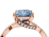 Rose gold Fancy Blue Princess Cut Solitaire Twist Pave Diamond Engagement Ring with Prong Setting_28
