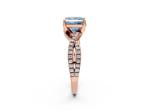 Rose gold Fancy Blue Princess Cut Solitaire Twist Pave Diamond Engagement Ring with Prong Setting_2