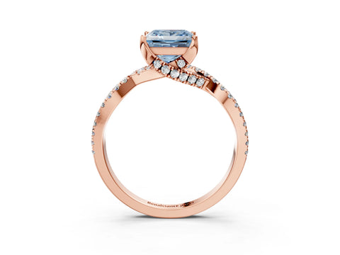Rose gold Fancy Blue Princess Cut Solitaire Twist Pave Diamond Engagement Ring with Prong Setting_3
