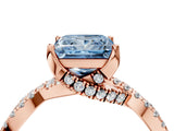 Rose gold Fancy Blue Princess Cut Solitaire Twist Pave Diamond Engagement Ring with Prong Setting_4