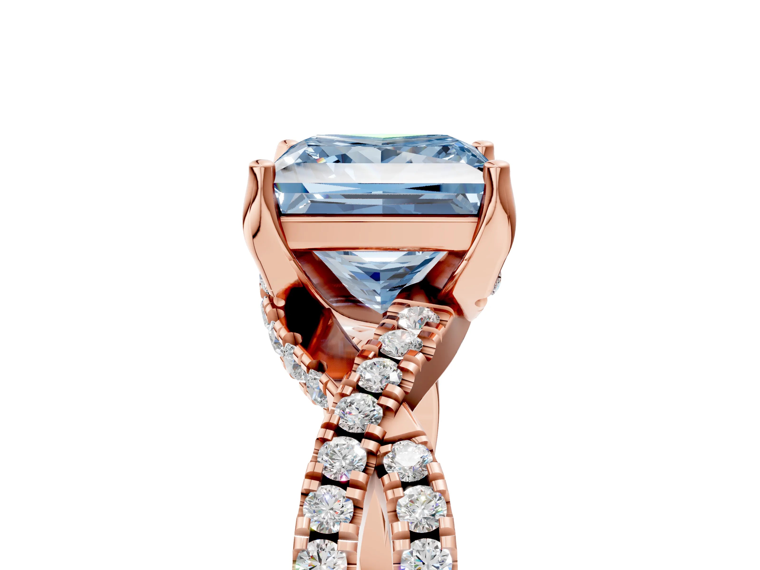 Rose gold Fancy Blue Princess Cut Solitaire Twist Pave Diamond Engagement Ring with Prong Setting_5