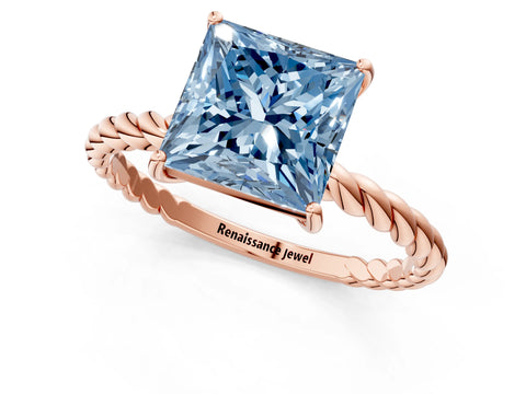 Rose gold Fancy Blue Princess Cut Solitaire Twisted Band 4-Prong Ring_1