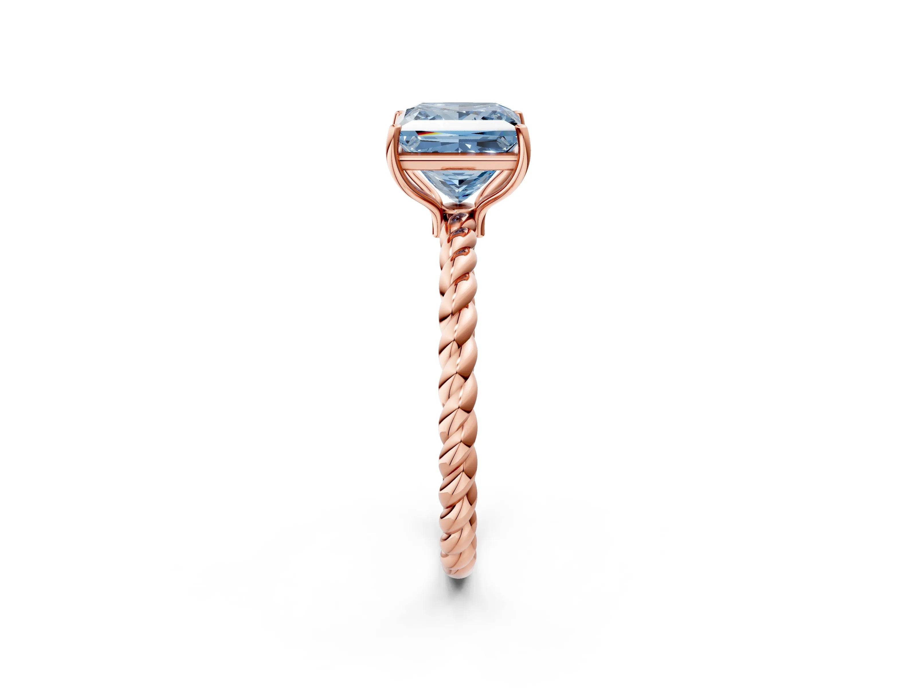 Rose gold Fancy Blue Princess Cut Solitaire Twisted Band 4-Prong Ring_2