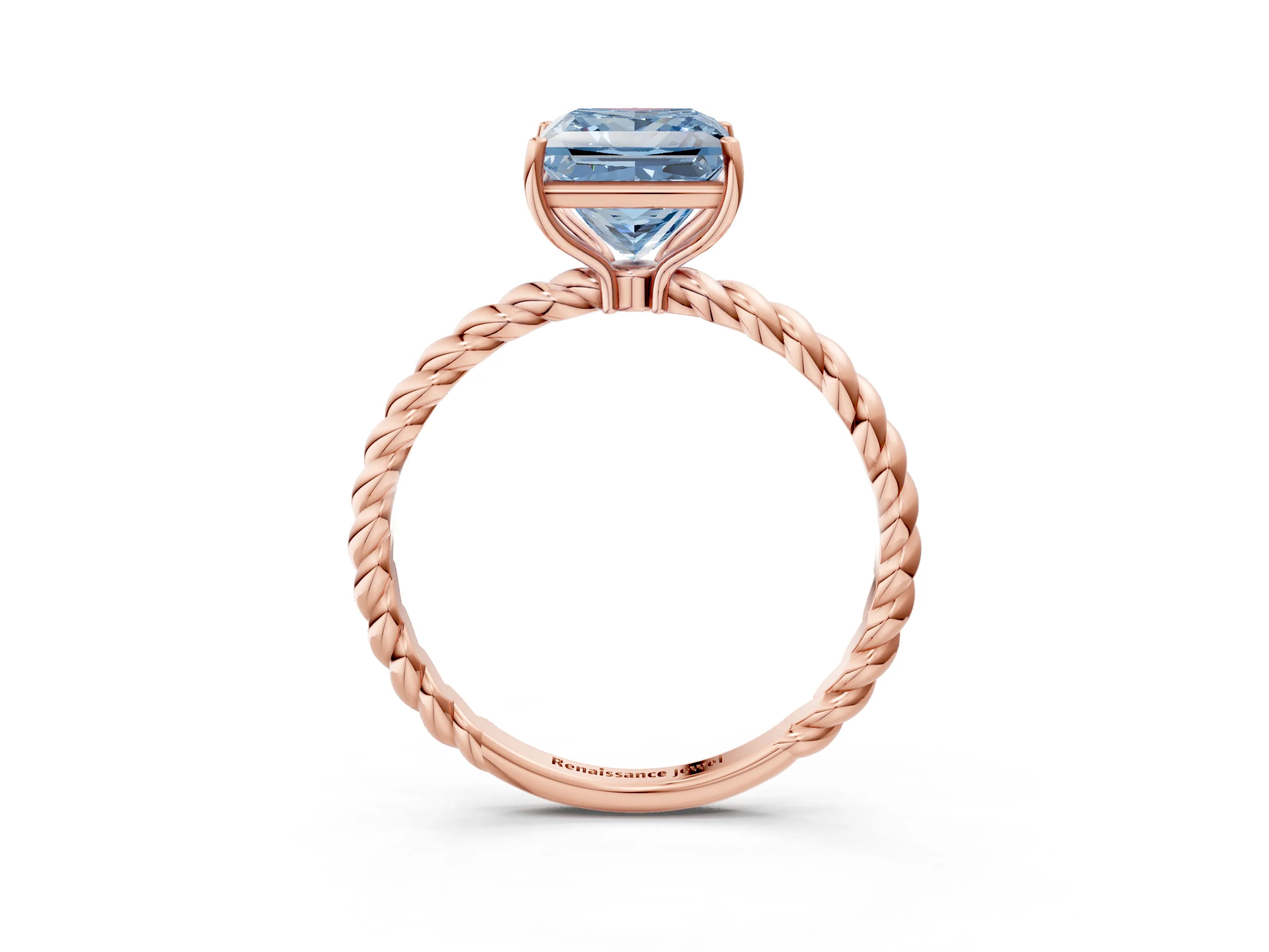 Rose gold Fancy Blue Princess Cut Solitaire Twisted Band 4-Prong Ring_3