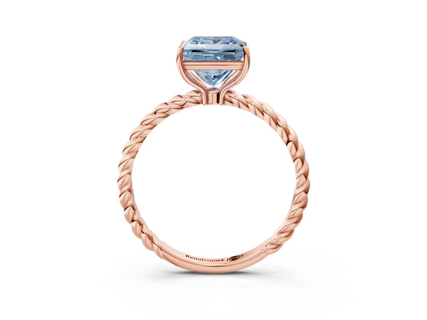 Rose gold Fancy Blue Princess Cut Solitaire Twisted Band 4-Prong Ring