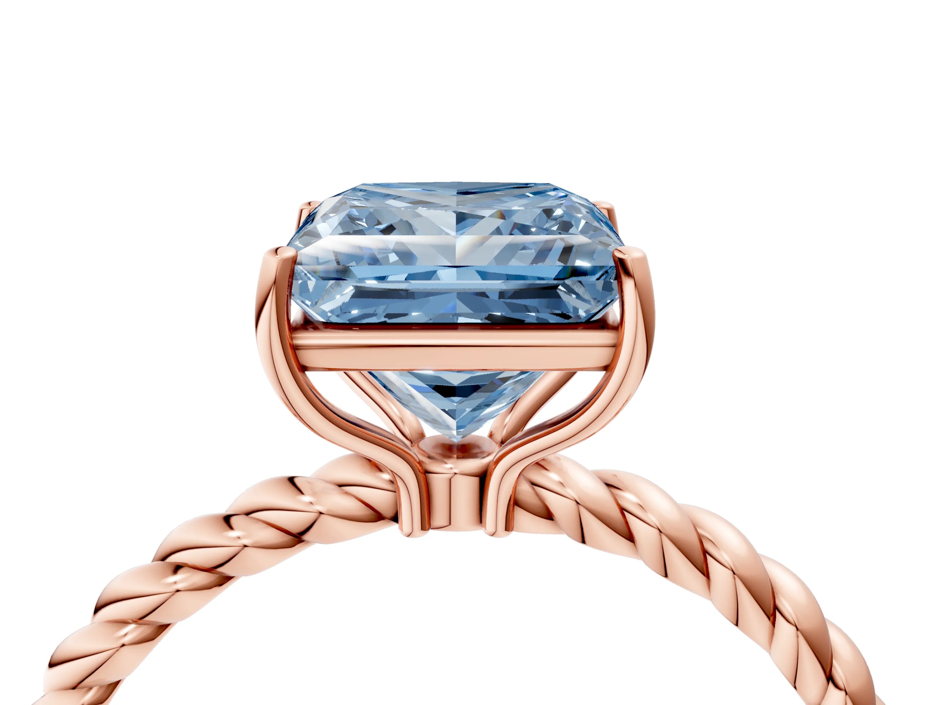Rose gold Fancy Blue Princess Cut Solitaire Twisted Band 4-Prong Ring_4
