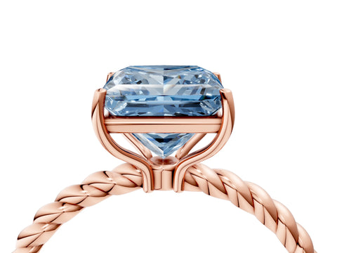 Rose gold Fancy Blue Princess Cut Solitaire Twisted Band 4-Prong Ring_4