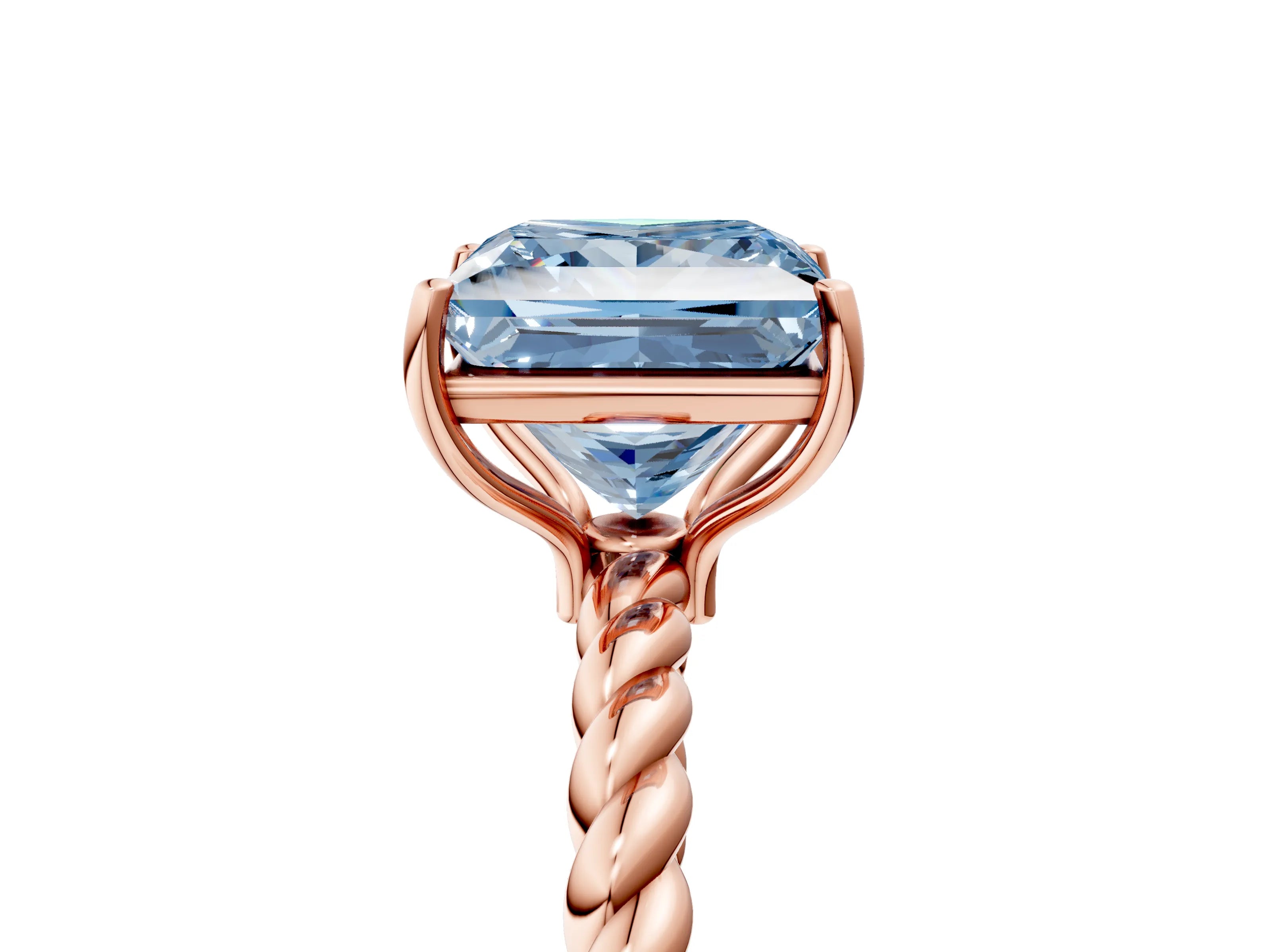 Rose gold Fancy Blue Princess Cut Solitaire Twisted Band 4-Prong Ring_5